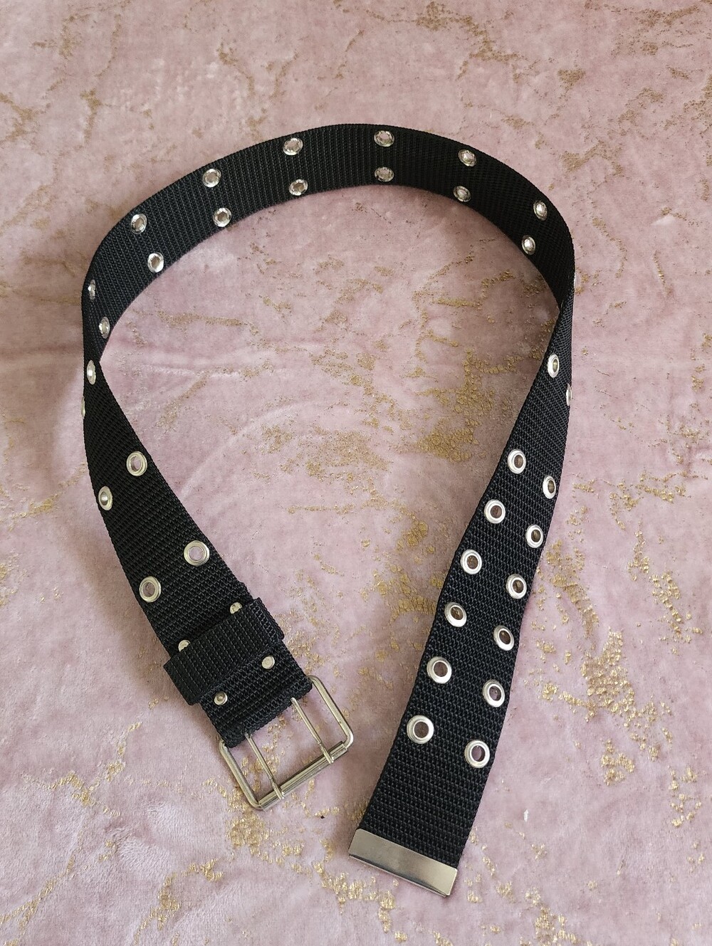 BELT | Black Grommet Webbing Belt with Silver Hardware